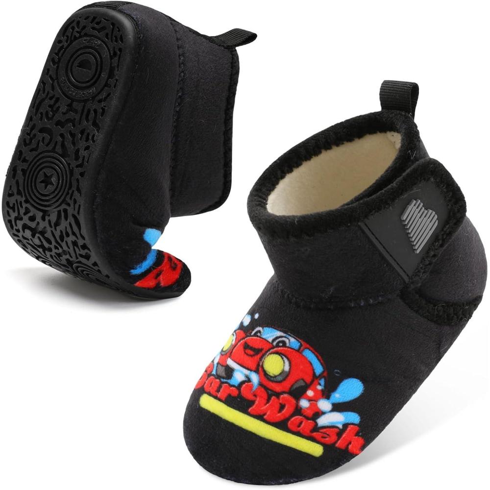 imageBARERUN Toddler Slippers Girls Boys House Shoes Baby Winter Booties Plush Cozy Kids House Slipper Warm Lightweight Infant Walking Shoes SocksCar