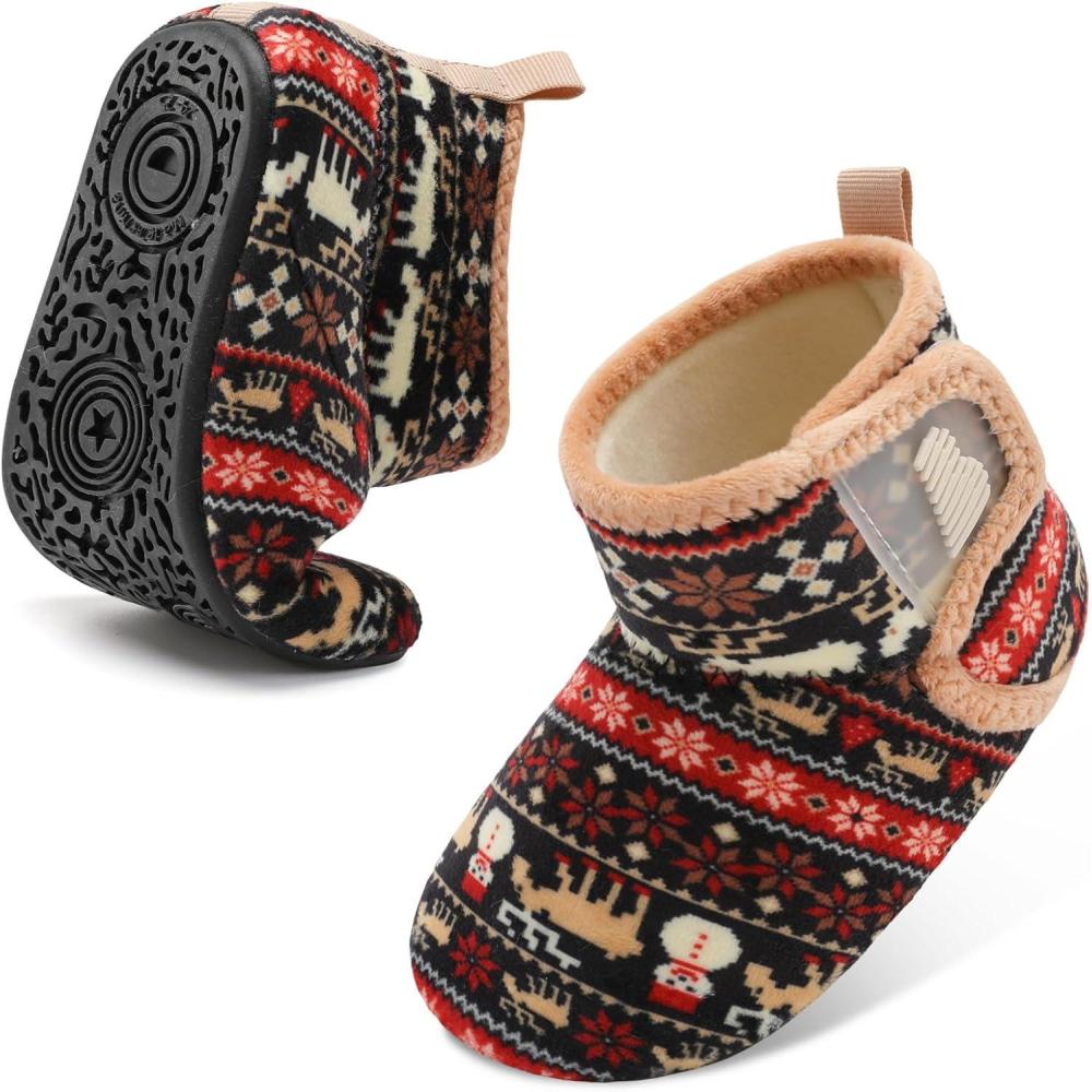 imageBARERUN Toddler Slippers Girls Boys House Shoes Baby Winter Booties Plush Cozy Kids House Slipper Warm Lightweight Infant Walking Shoes SocksDeer
