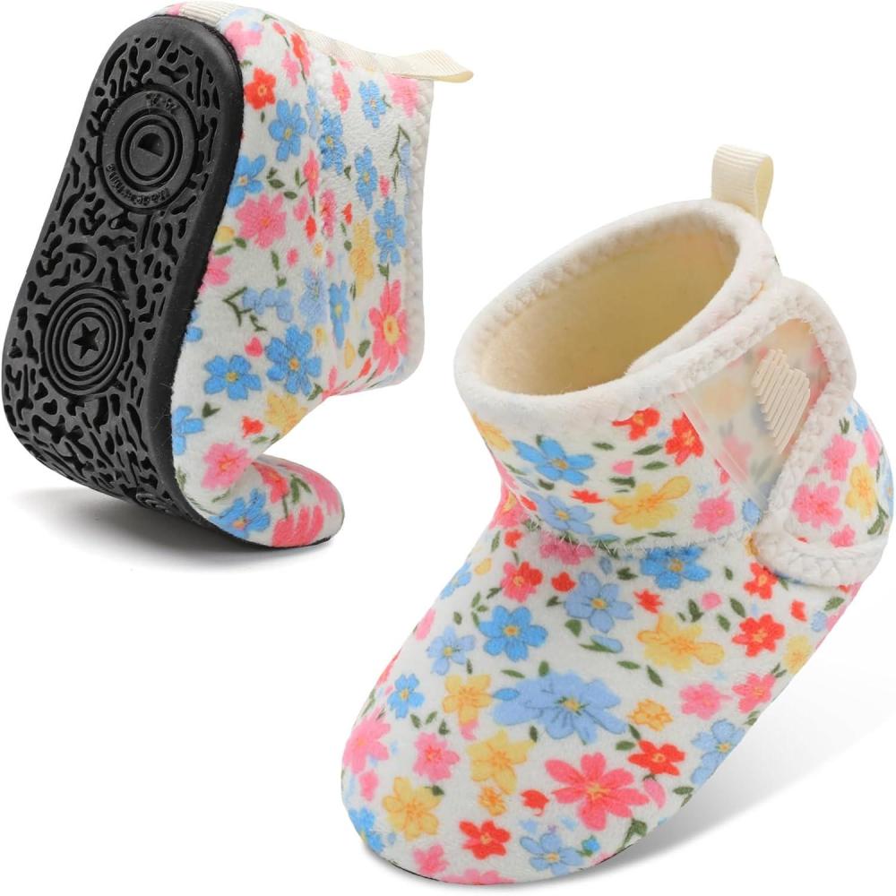 imageBARERUN Toddler Slippers Girls Boys House Shoes Baby Winter Booties Plush Cozy Kids House Slipper Warm Lightweight Infant Walking Shoes SocksFloral