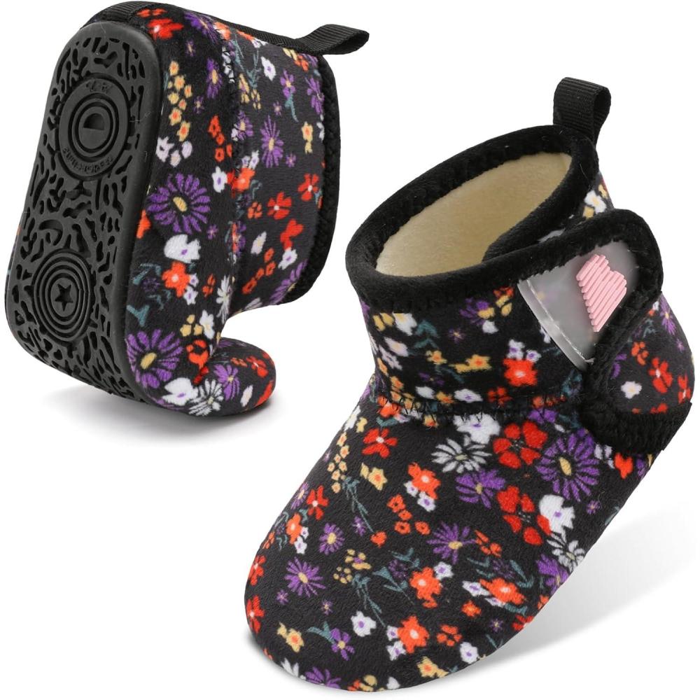 imageBARERUN Toddler Slippers Girls Boys House Shoes Baby Winter Booties Plush Cozy Kids House Slipper Warm Lightweight Infant Walking Shoes SocksFlower