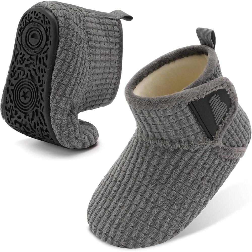 imageBARERUN Toddler Slippers Girls Boys House Shoes Baby Winter Booties Plush Cozy Kids House Slipper Warm Lightweight Infant Walking Shoes SocksPlaid Grey