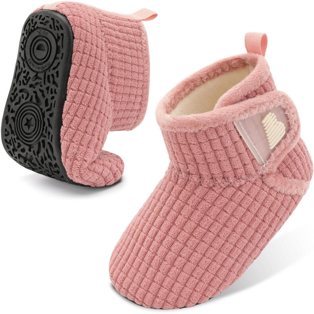 imageBARERUN Toddler Slippers Girls Boys House Shoes Baby Winter Booties Plush Cozy Kids House Slipper Warm Lightweight Infant Walking Shoes SocksPlaid Pink