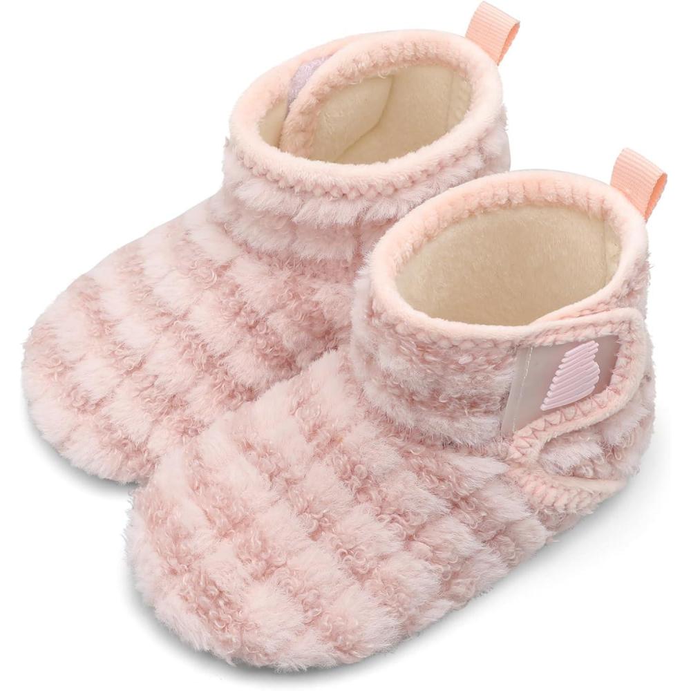 imageBARERUN Toddler Slippers Girls Boys House Shoes Baby Winter Booties Plush Cozy Kids House Slipper Warm Lightweight Infant Walking Shoes SocksStripe Pink