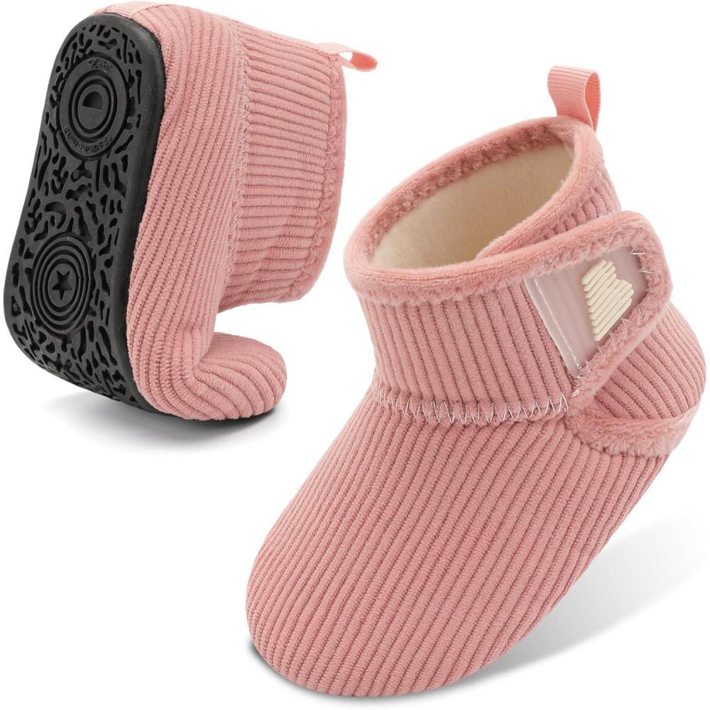 imageBARERUN Toddler Slippers Girls Boys House Shoes Baby Winter Booties Plush Cozy Kids House Slipper Warm Lightweight Infant Walking Shoes SocksVertical Pink