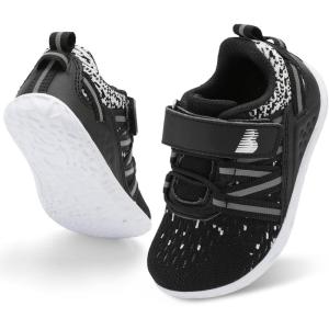 BARERUN Baby Sneakers Toddler Shoes Soft Anti-Slip Sole Newborn First Walkers Infant Toddler Breathable Athletic Running Shoes(Black White)