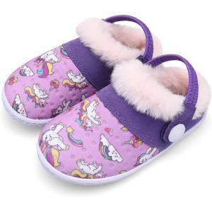 BARERUN Boys Girls Boys Warm Slippers Fur Lined Cute Kids Winter Indoor Household Shoes Purple Toddler Size 7.5-8