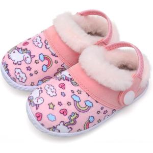 BARERUN Boys Girls Warm Slippers Cartoon Car Kids Winter Indoor Household Shoes Toddler Girl Slippers Pink Toddler Size 4.5-5 (12-18 Months)