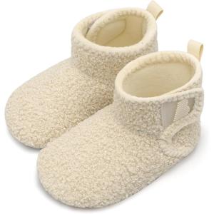BARERUN Toddler Slippers Girls Boys House Shoes Baby Winter Booties Plush Cozy Kids House Slipper Warm Lightweight Infant Walking Shoes Socks(Beige)