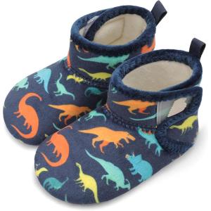 BARERUN Toddler Slippers Girls Boys House Shoes Baby Winter Booties Plush Cozy Kids House Slipper Warm Lightweight Infant Walking Shoes Socks(Blue Dinosaur)