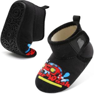 BARERUN Toddler Slippers Girls Boys House Shoes Baby Winter Booties Plush Cozy Kids House Slipper Warm Lightweight Infant Walking Shoes Socks(Car)