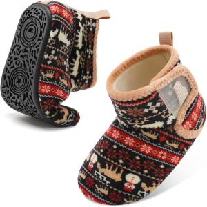 BARERUN Toddler Slippers Girls Boys House Shoes Baby Winter Booties Plush Cozy Kids House Slipper Warm Lightweight Infant Walking Shoes Socks(Deer)