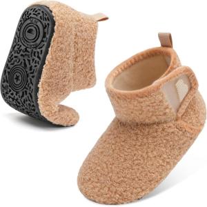 BARERUN Toddler Slippers Girls Boys House Shoes Baby Winter Booties Plush Cozy Kids House Slipper Warm Lightweight Infant Walking Shoes Socks(Lightbrown)