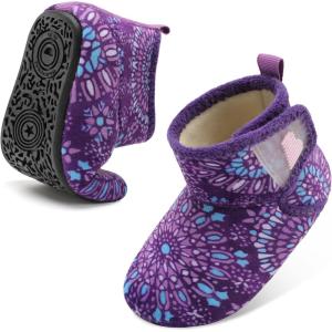 BARERUN Toddler Slippers Girls Boys House Shoes Baby Winter Booties Plush Cozy Kids House Slipper Warm Lightweight Infant Walking Shoes Socks(Purpleflower)