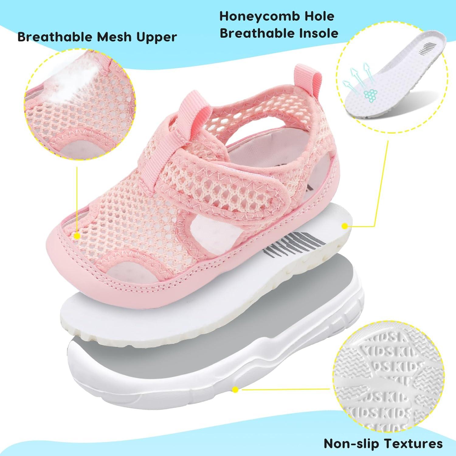 imageBARERUN Kids Water Shoes Boys Girls Barefoot Aqua Socks for Swim Surf Pool Beach Sport Lightweight Breathable Sandal Athletic SlipOn Sneaker for Toddler Outdoor IndoorPink