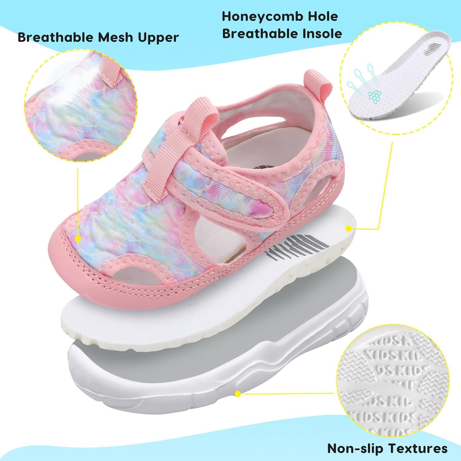 imageBARERUN Kids Water Shoes Boys Girls Barefoot Aqua Socks for Swim Surf Pool Beach Sport Lightweight Breathable Sandal Athletic SlipOn Sneaker for Toddler Outdoor IndoorPink Fishscale