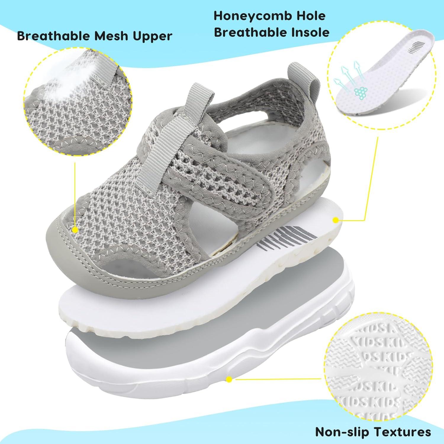 imageBARERUN Kids Water Shoes Boys Girls Barefoot Aqua Socks for Swim Surf Pool Beach Sport Lightweight Breathable Sandal Athletic SlipOn Sneaker for Toddler Outdoor IndoorLightgrey