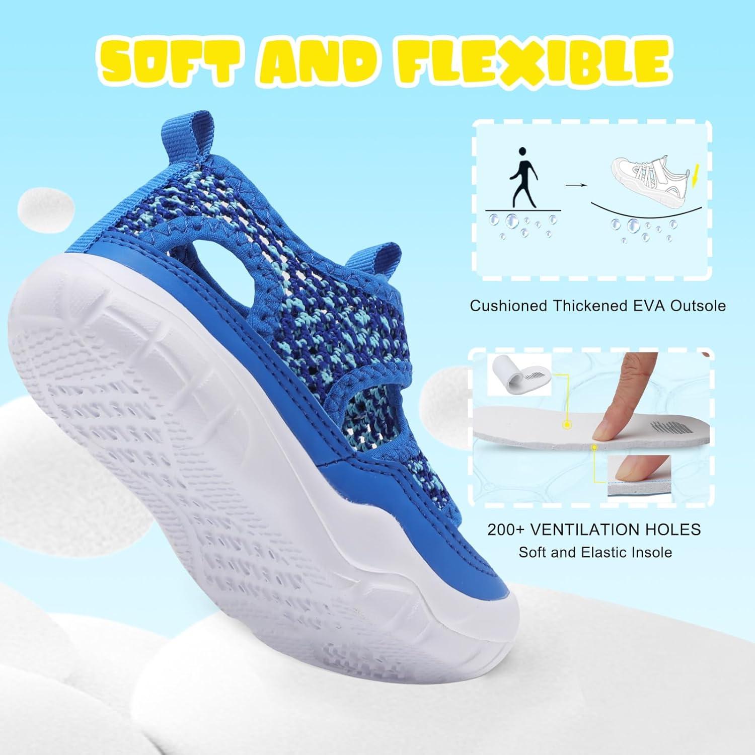 imageBARERUN Kids Water Shoes Boys Girls Barefoot Aqua Socks for Swim Surf Pool Beach Sport Lightweight Breathable Sandal Athletic SlipOn Sneaker for Toddler Outdoor IndoorRoyalblue
