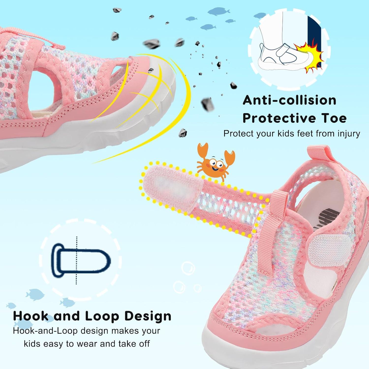 imageBARERUN Kids Water Shoes Boys Girls Barefoot Aqua Socks for Swim Surf Pool Beach Sport Lightweight Breathable Sandal Athletic SlipOn Sneaker for Toddler Outdoor IndoorPinkpurple