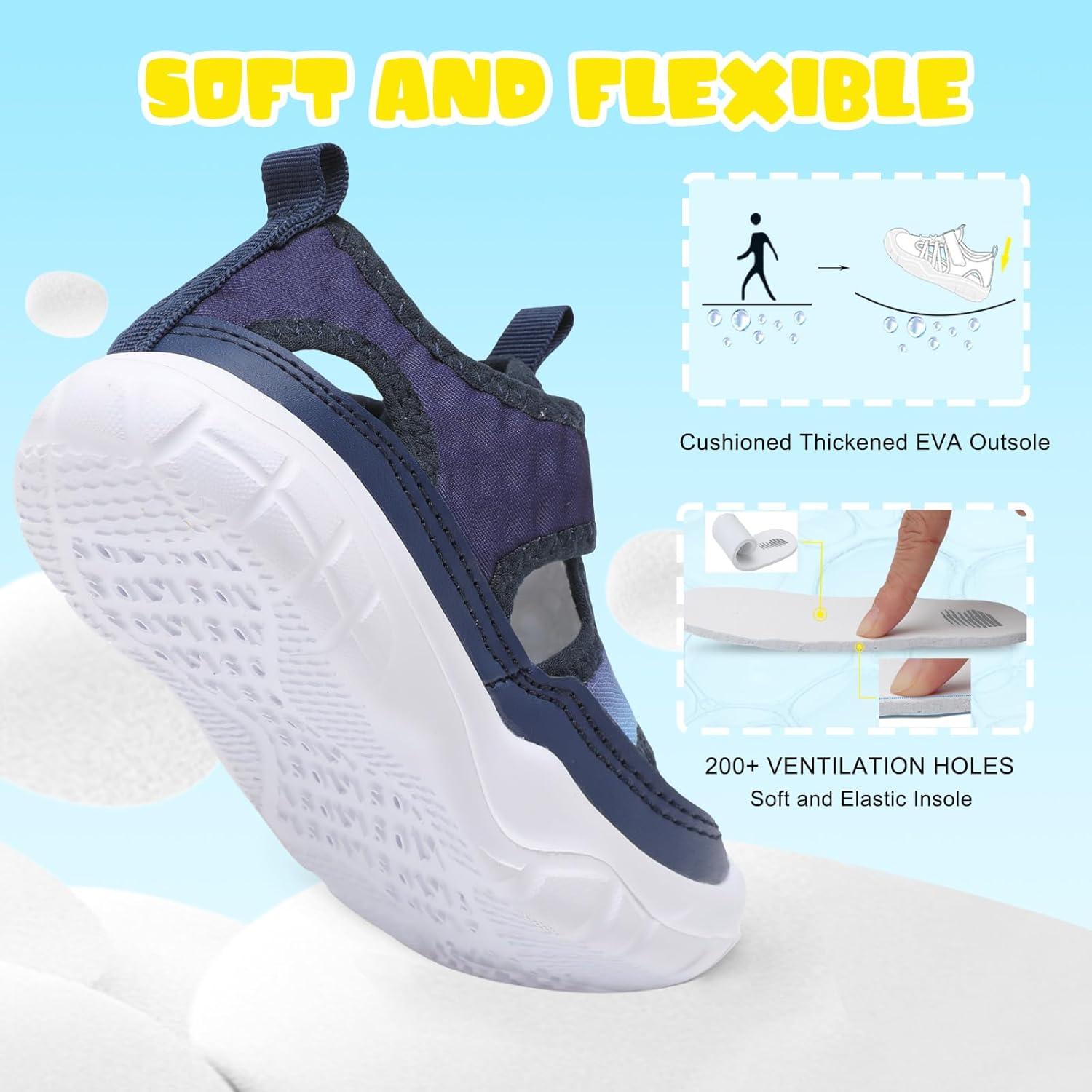 imageBARERUN Kids Water Shoes Boys Girls Barefoot Aqua Socks for Swim Surf Pool Beach Sport Lightweight Breathable Sandal Athletic SlipOn Sneaker for Toddler Outdoor IndoorBlueblack