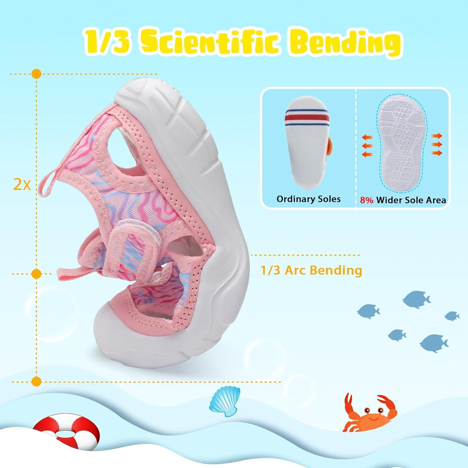 imageBARERUN Kids Water Shoes Boys Girls Barefoot Aqua Socks for Swim Surf Pool Beach Sport Lightweight Breathable Sandal Athletic SlipOn Sneaker for Toddler Outdoor IndoorPink Stripe