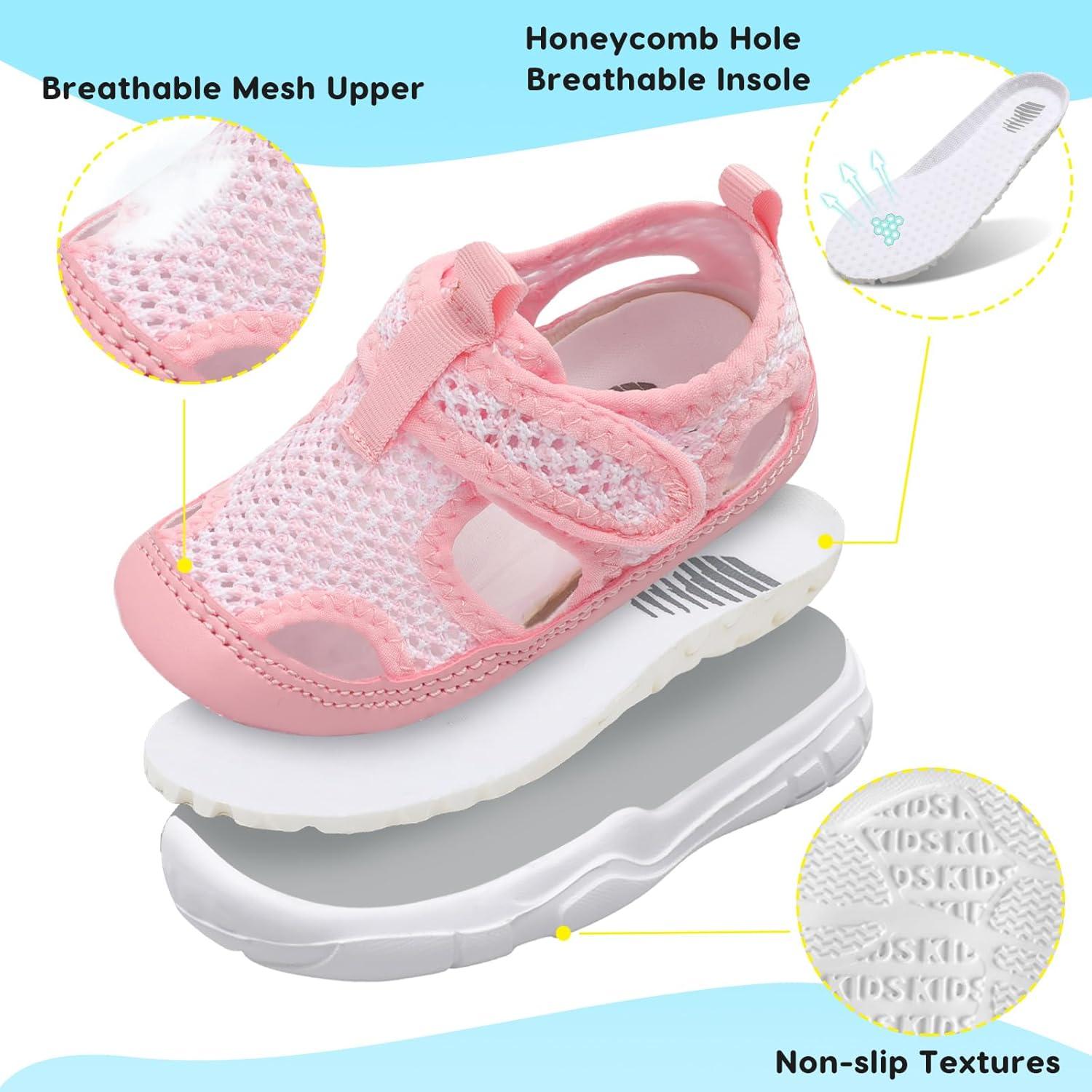imageBARERUN Kids Water Shoes Boys Girls Barefoot Aqua Socks for Swim Surf Pool Beach Sport Lightweight Breathable Sandal Athletic SlipOn Sneaker for Toddler Outdoor IndoorPink White