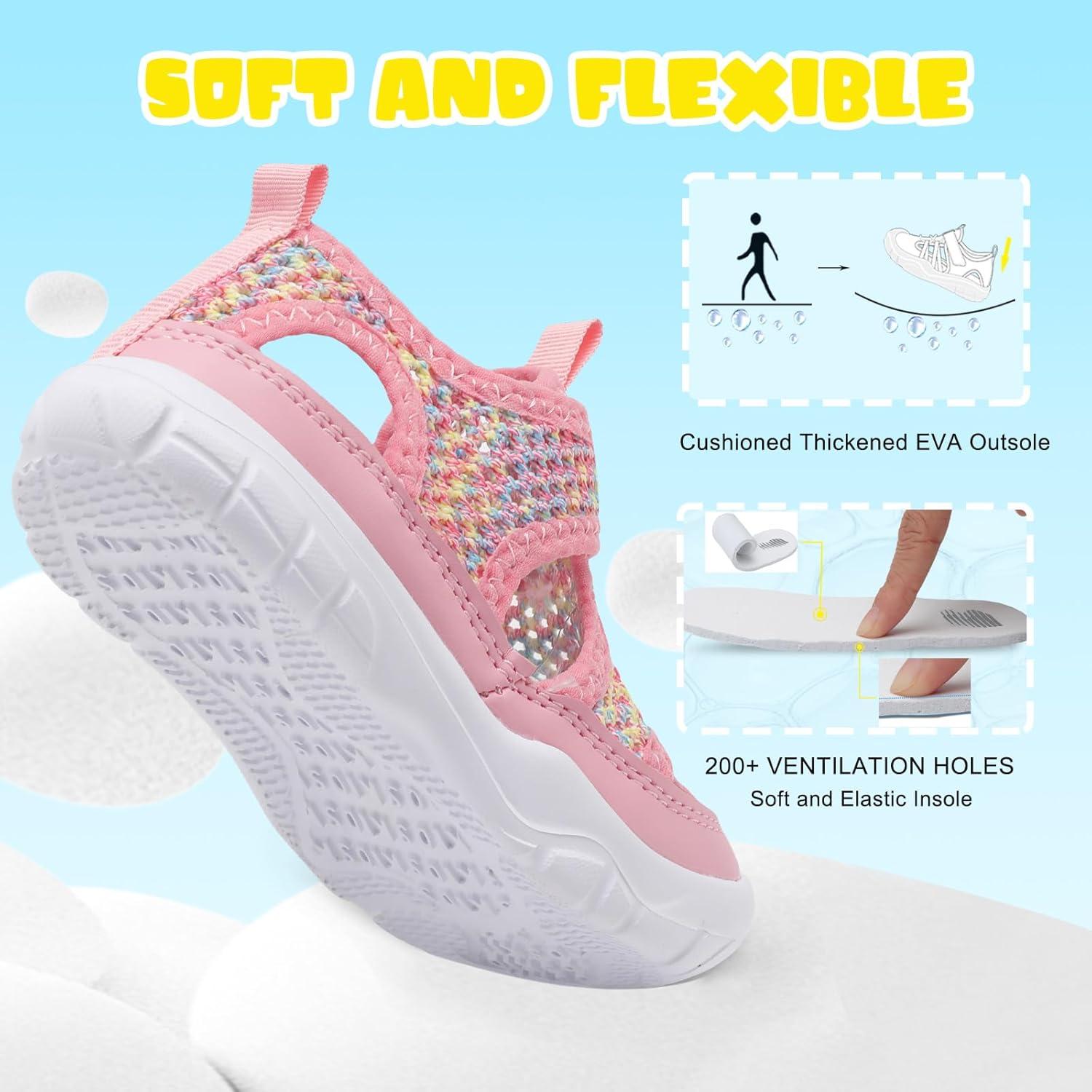 imageBARERUN Kids Water Shoes Boys Girls Barefoot Aqua Socks for Swim Surf Pool Beach Sport Lightweight Breathable Sandal Athletic SlipOn Sneaker for Toddler Outdoor IndoorA Pinkchange