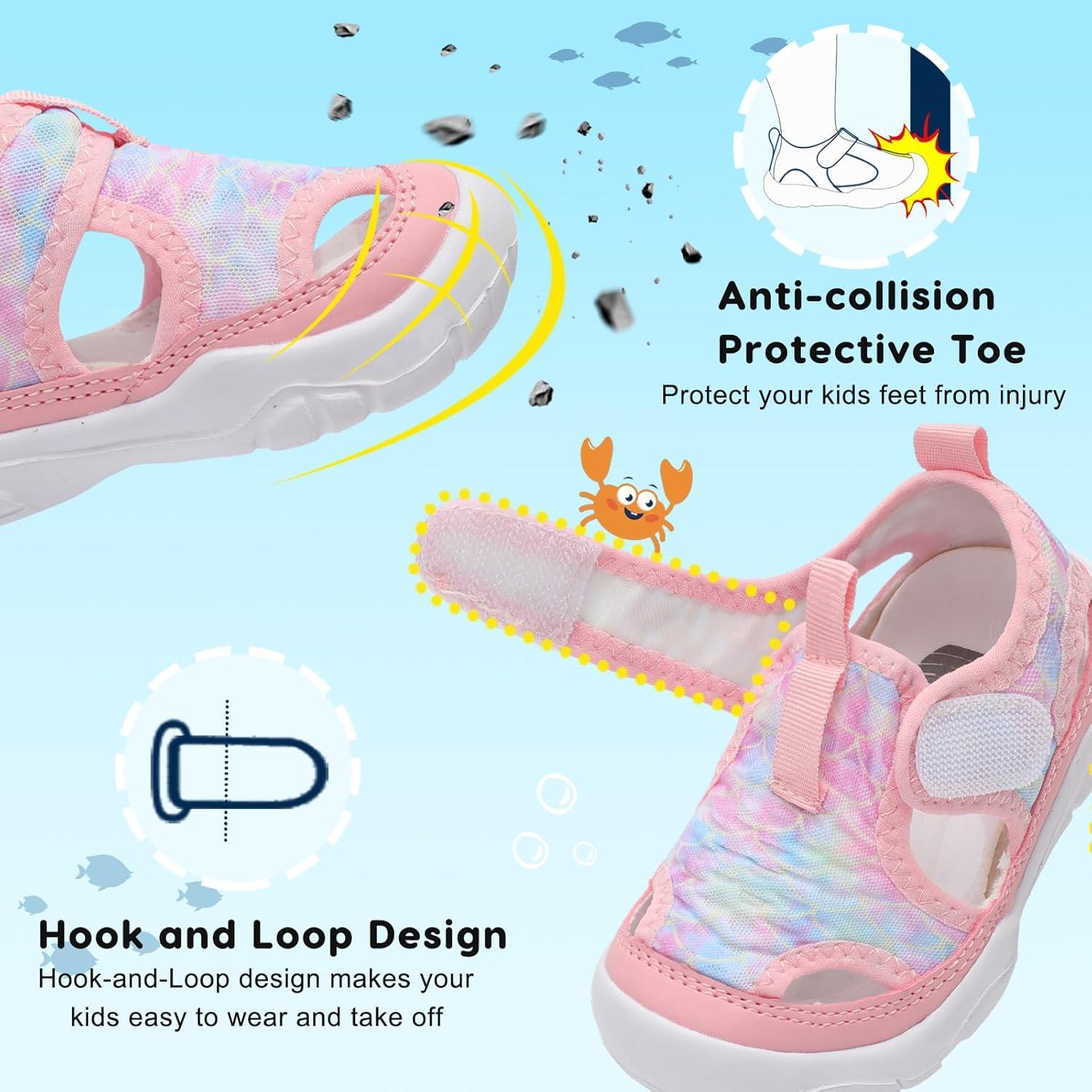 imageBARERUN Kids Water Shoes Boys Girls Barefoot Aqua Socks for Swim Surf Pool Beach Sport Lightweight Breathable Sandal Athletic SlipOn Sneaker for Toddler Outdoor IndoorPink Fishscale