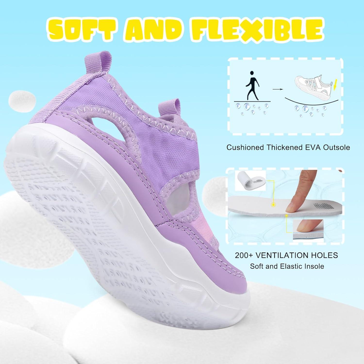 imageBARERUN Kids Water Shoes Boys Girls Barefoot Aqua Socks for Swim Surf Pool Beach Sport Lightweight Breathable Sandal Athletic SlipOn Sneaker for Toddler Outdoor IndoorPurplepink