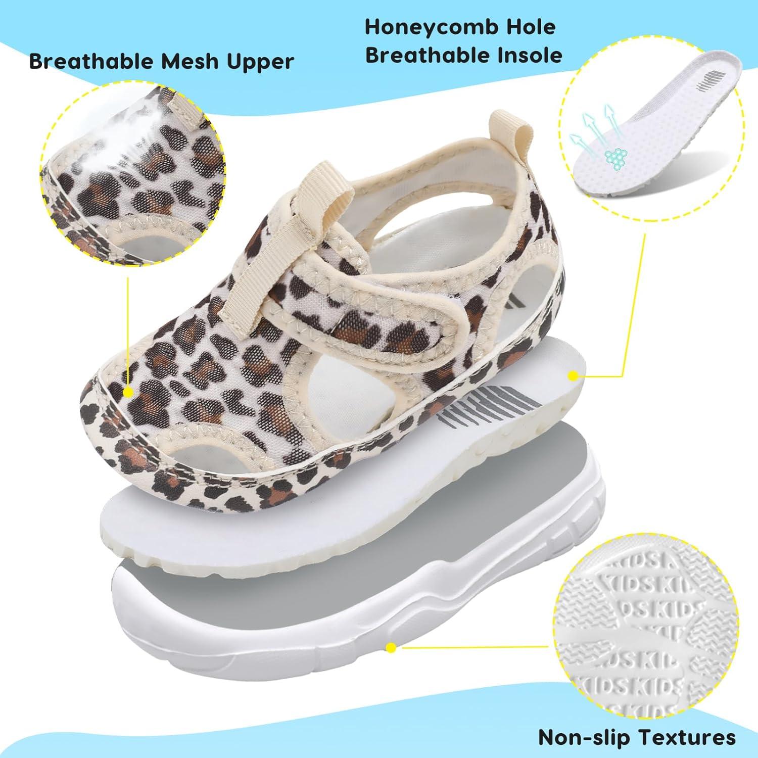 imageBARERUN Kids Water Shoes Boys Girls Barefoot Aqua Socks for Swim Surf Pool Beach Sport Lightweight Breathable Sandal Athletic SlipOn Sneaker for Toddler Outdoor IndoorLeopard