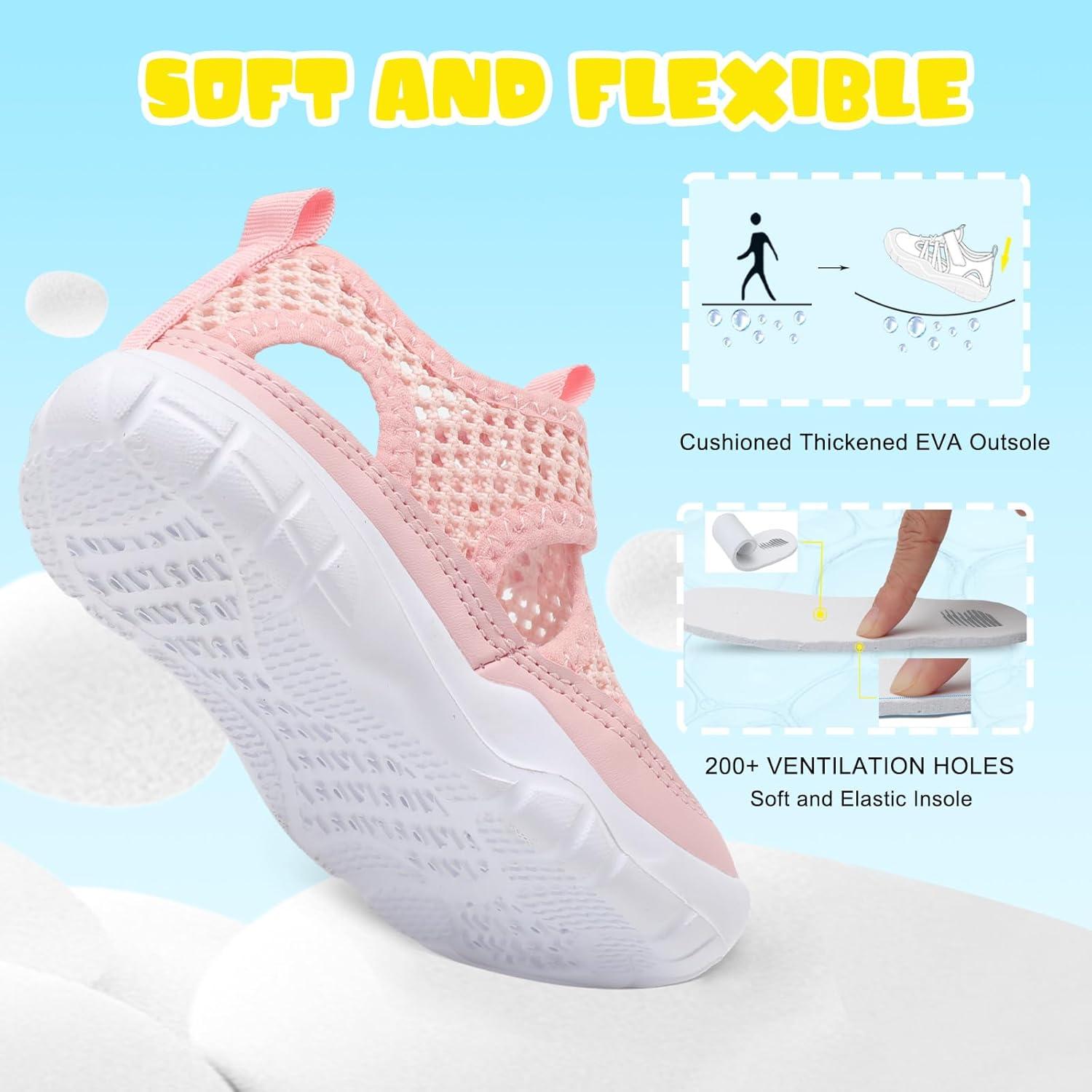 imageBARERUN Kids Water Shoes Boys Girls Barefoot Aqua Socks for Swim Surf Pool Beach Sport Lightweight Breathable Sandal Athletic SlipOn Sneaker for Toddler Outdoor IndoorPink