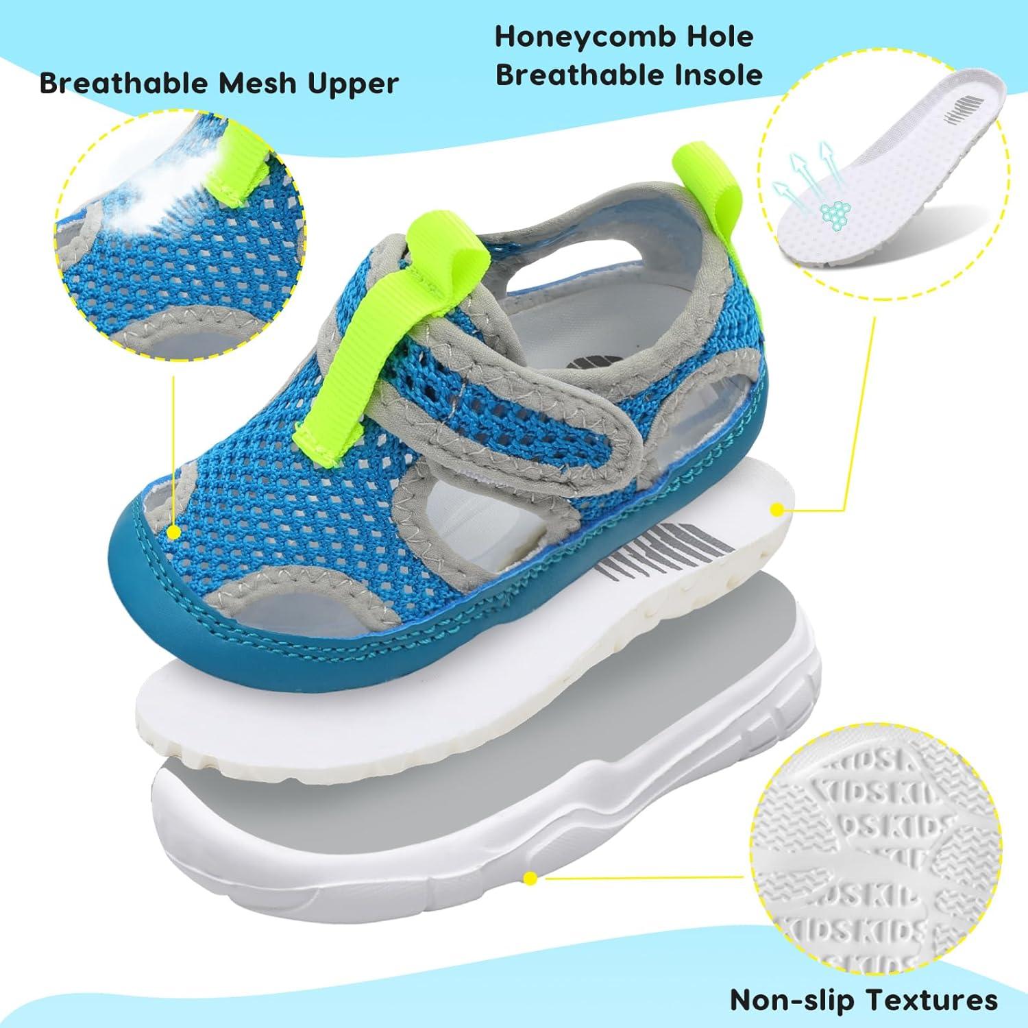 imageBARERUN Kids Water Shoes Boys Girls Barefoot Aqua Socks for Swim Surf Pool Beach Sport Lightweight Breathable Sandal Athletic SlipOn Sneaker for Toddler Outdoor IndoorBlue Yellow