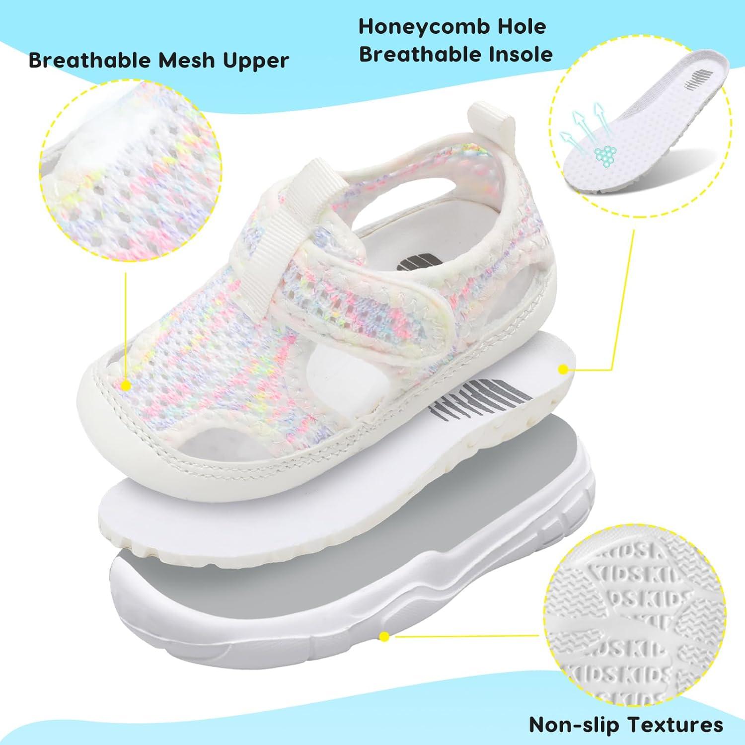 imageBARERUN Kids Water Shoes Boys Girls Barefoot Aqua Socks for Swim Surf Pool Beach Sport Lightweight Breathable Sandal Athletic SlipOn Sneaker for Toddler Outdoor IndoorWhite Dye