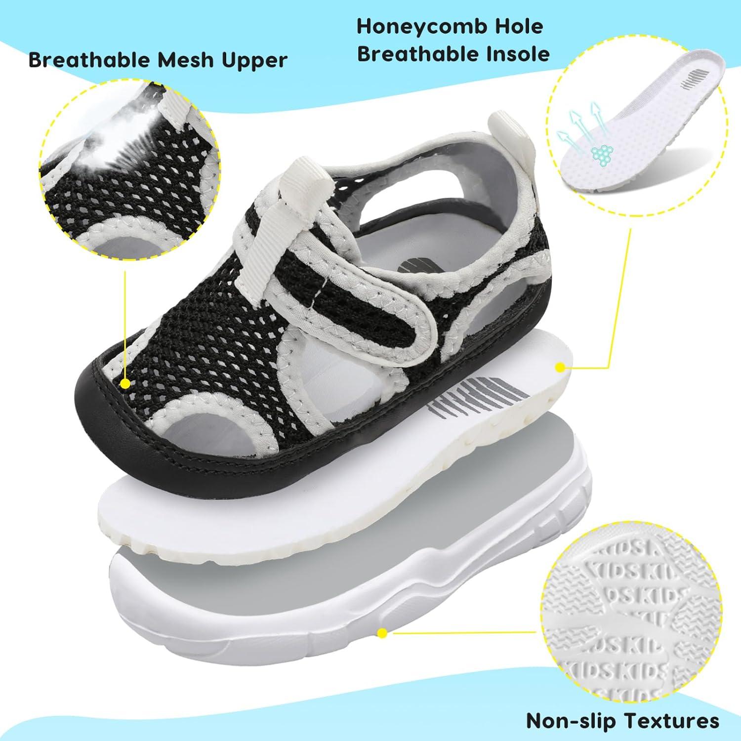 imageBARERUN Kids Water Shoes Boys Girls Barefoot Aqua Socks for Swim Surf Pool Beach Sport Lightweight Breathable Sandal Athletic SlipOn Sneaker for Toddler Outdoor IndoorWhite Black