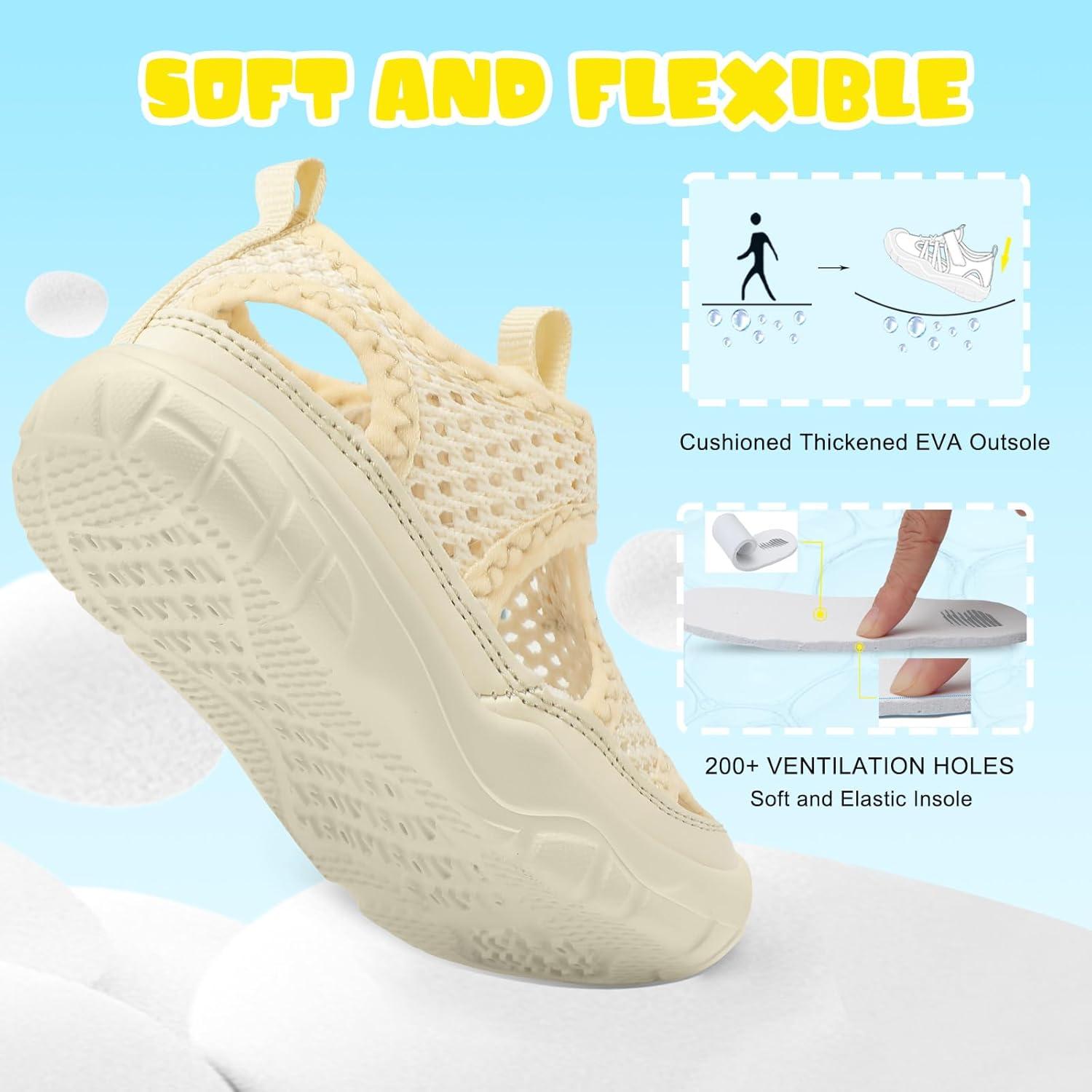 imageBARERUN Kids Water Shoes Boys Girls Barefoot Aqua Socks for Swim Surf Pool Beach Sport Lightweight Breathable Sandal Athletic SlipOn Sneaker for Toddler Outdoor IndoorBeige