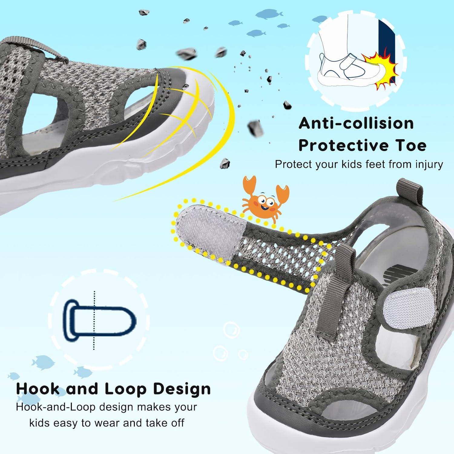 imageBARERUN Kids Water Shoes Boys Girls Barefoot Aqua Socks for Swim Surf Pool Beach Sport Lightweight Breathable Sandal Athletic SlipOn Sneaker for Toddler Outdoor IndoorGrey Black