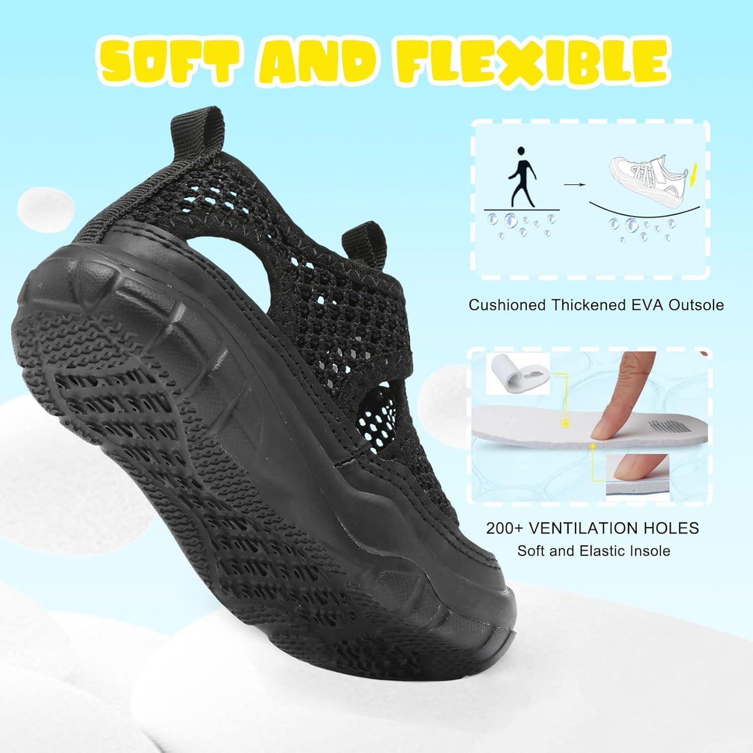 imageBARERUN Kids Water Shoes Boys Girls Barefoot Aqua Socks for Swim Surf Pool Beach Sport Lightweight Breathable Sandal Athletic SlipOn Sneaker for Toddler Outdoor IndoorBlack