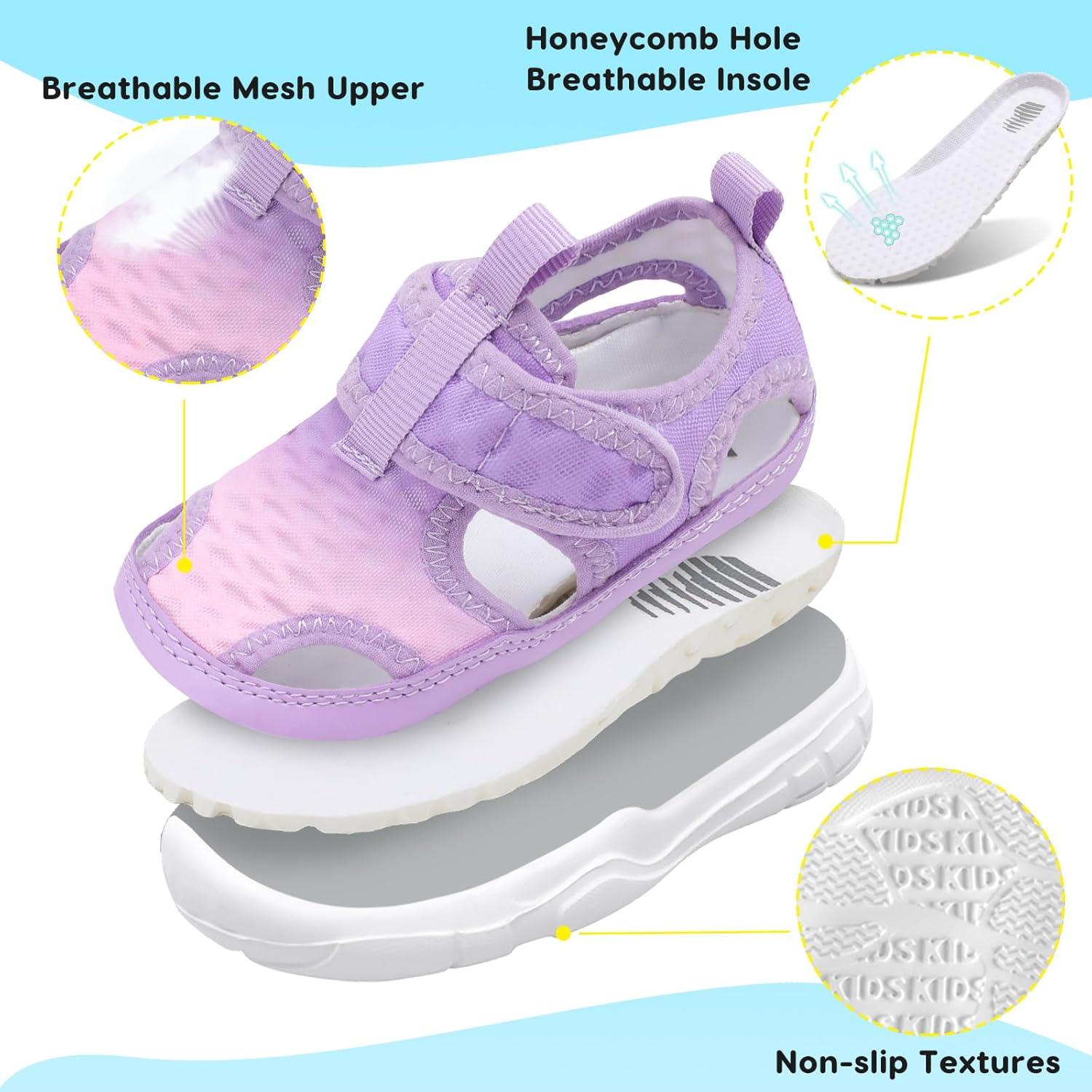 imageBARERUN Kids Water Shoes Boys Girls Barefoot Aqua Socks for Swim Surf Pool Beach Sport Lightweight Breathable Sandal Athletic SlipOn Sneaker for Toddler Outdoor IndoorPurplepink