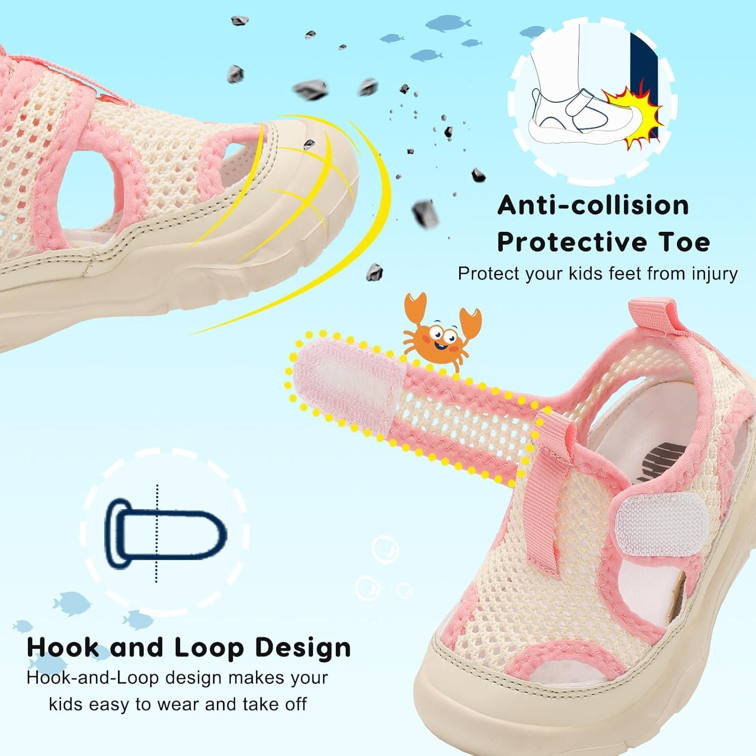 imageBARERUN Kids Water Shoes Boys Girls Barefoot Aqua Socks for Swim Surf Pool Beach Sport Lightweight Breathable Sandal Athletic SlipOn Sneaker for Toddler Outdoor IndoorBeigepink
