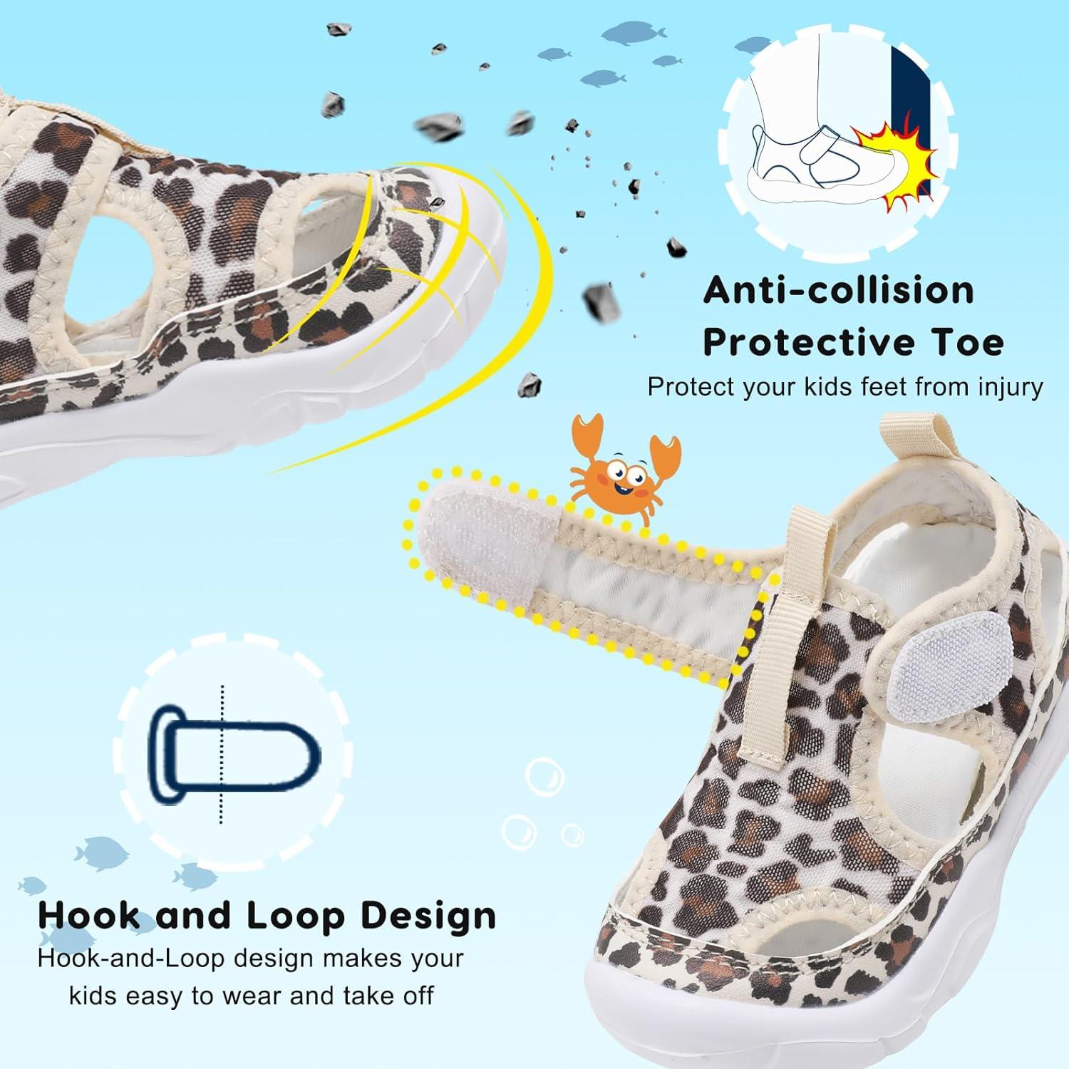 imageBARERUN Kids Water Shoes Boys Girls Barefoot Aqua Socks for Swim Surf Pool Beach Sport Lightweight Breathable Sandal Athletic SlipOn Sneaker for Toddler Outdoor IndoorLeopard