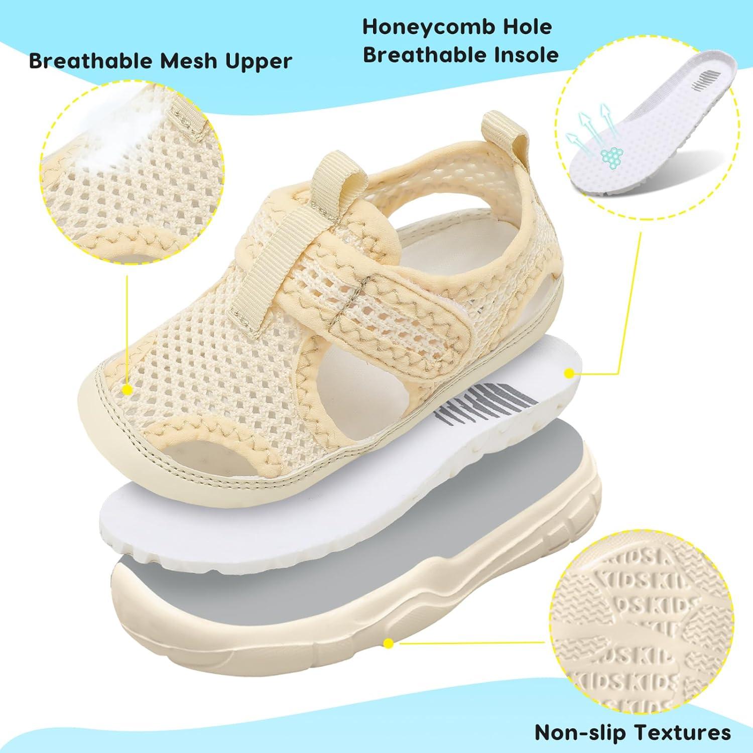 imageBARERUN Kids Water Shoes Boys Girls Barefoot Aqua Socks for Swim Surf Pool Beach Sport Lightweight Breathable Sandal Athletic SlipOn Sneaker for Toddler Outdoor IndoorBeige
