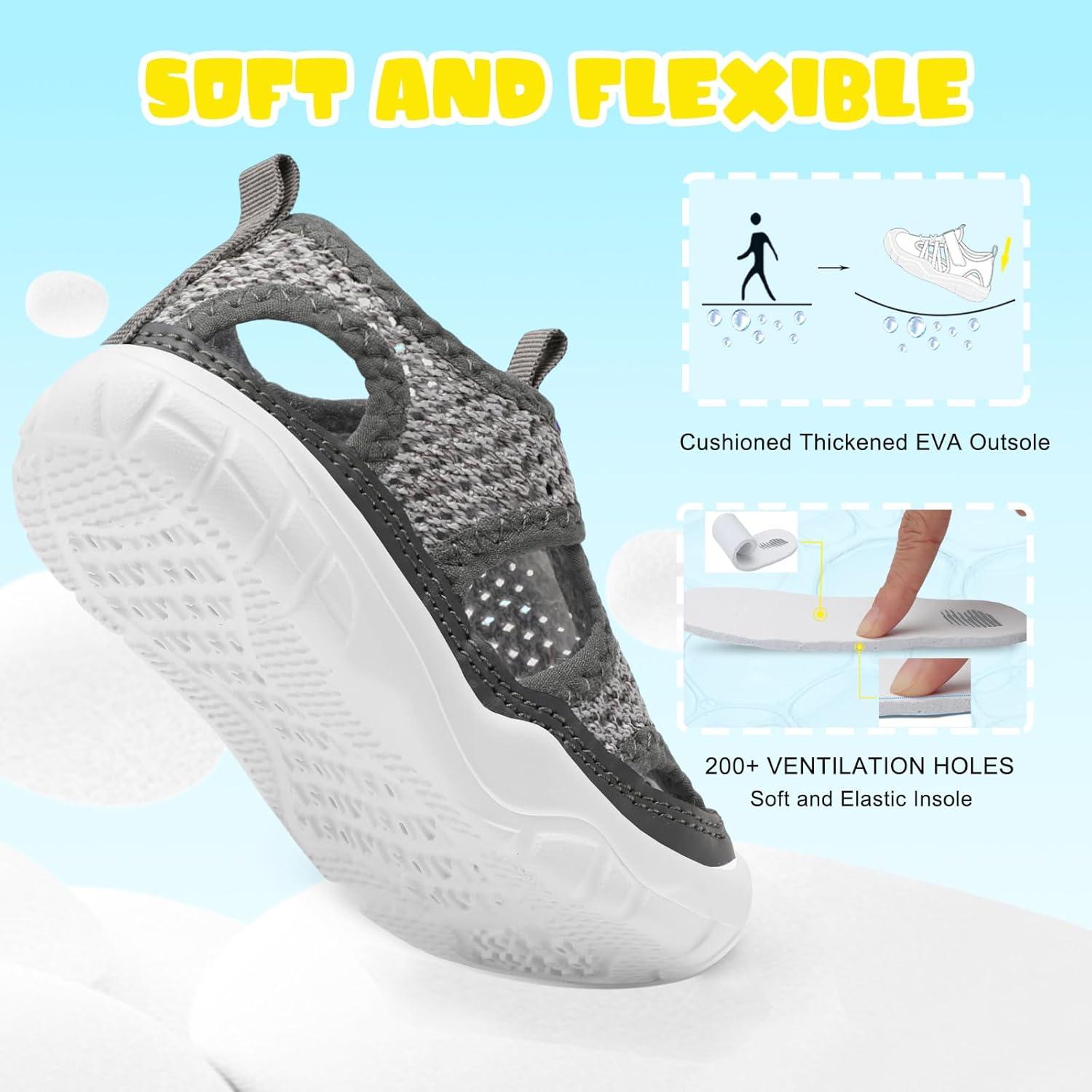 imageBARERUN Kids Water Shoes Boys Girls Barefoot Aqua Socks for Swim Surf Pool Beach Sport Lightweight Breathable Sandal Athletic SlipOn Sneaker for Toddler Outdoor IndoorGrey Black