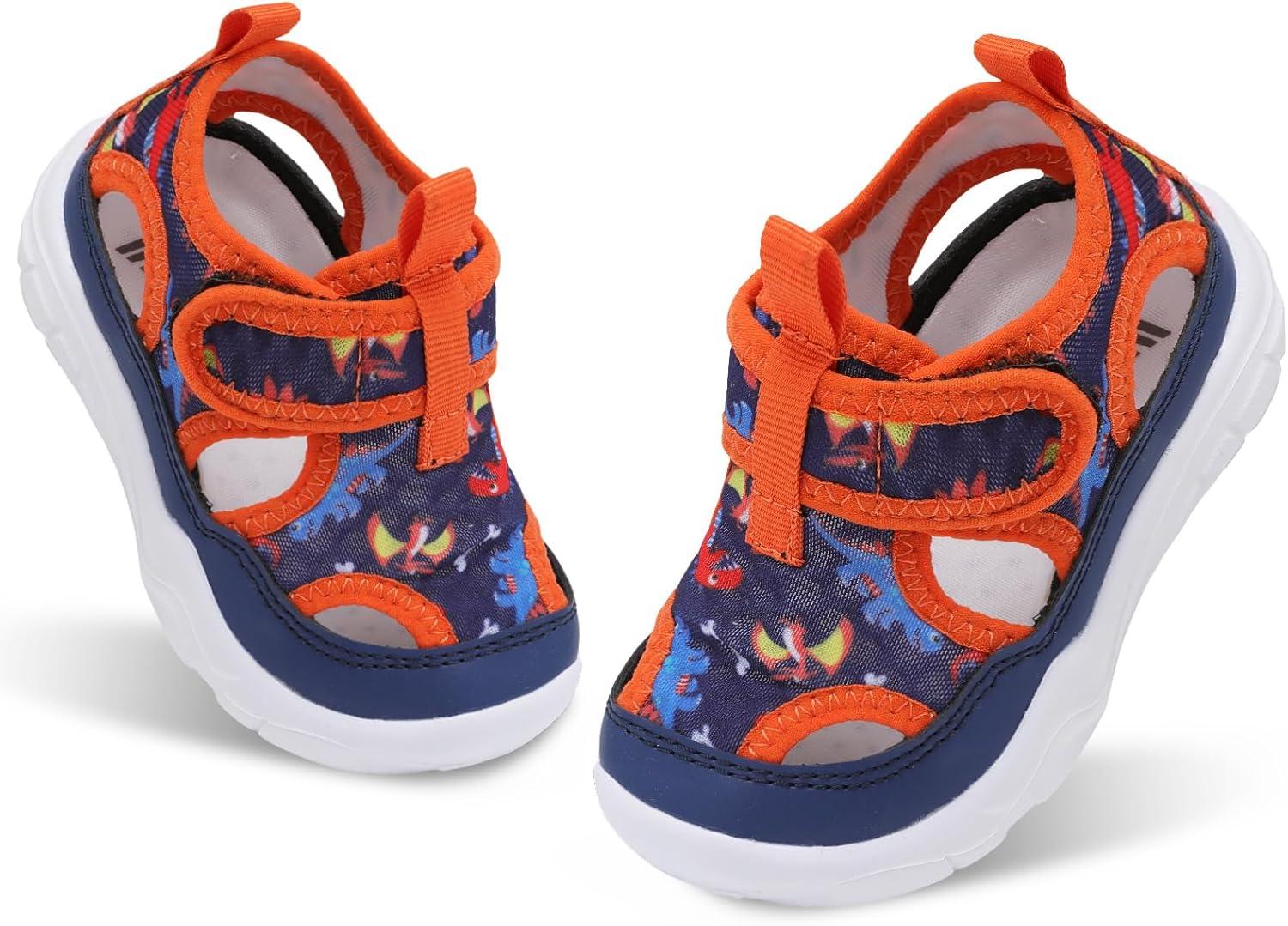 imageBARERUN Kids Water Shoes Boys Girls Barefoot Aqua Socks for Swim Surf Pool Beach Sport Lightweight Breathable Sandal Athletic SlipOn Sneaker for Toddler Outdoor IndoorBluedinosaur