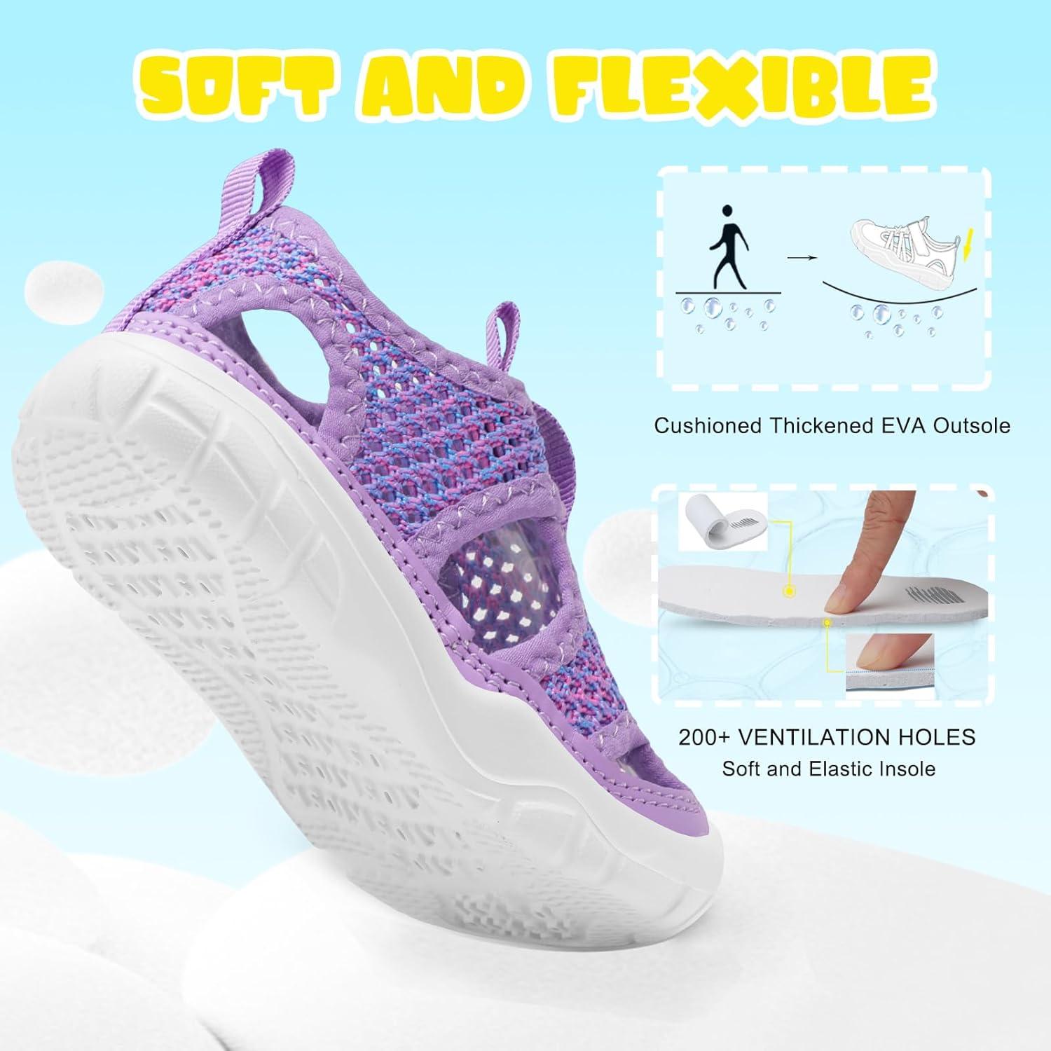 imageBARERUN Kids Water Shoes Boys Girls Barefoot Aqua Socks for Swim Surf Pool Beach Sport Lightweight Breathable Sandal Athletic SlipOn Sneaker for Toddler Outdoor IndoorPurple Dye