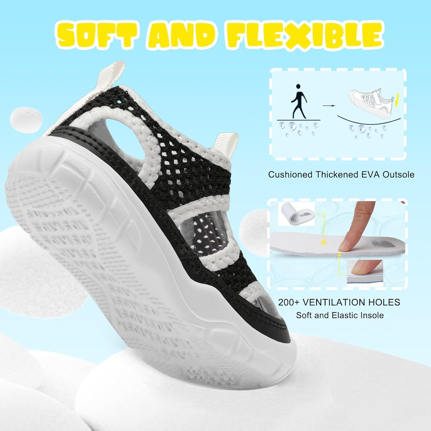 imageBARERUN Kids Water Shoes Boys Girls Barefoot Aqua Socks for Swim Surf Pool Beach Sport Lightweight Breathable Sandal Athletic SlipOn Sneaker for Toddler Outdoor IndoorWhite Black