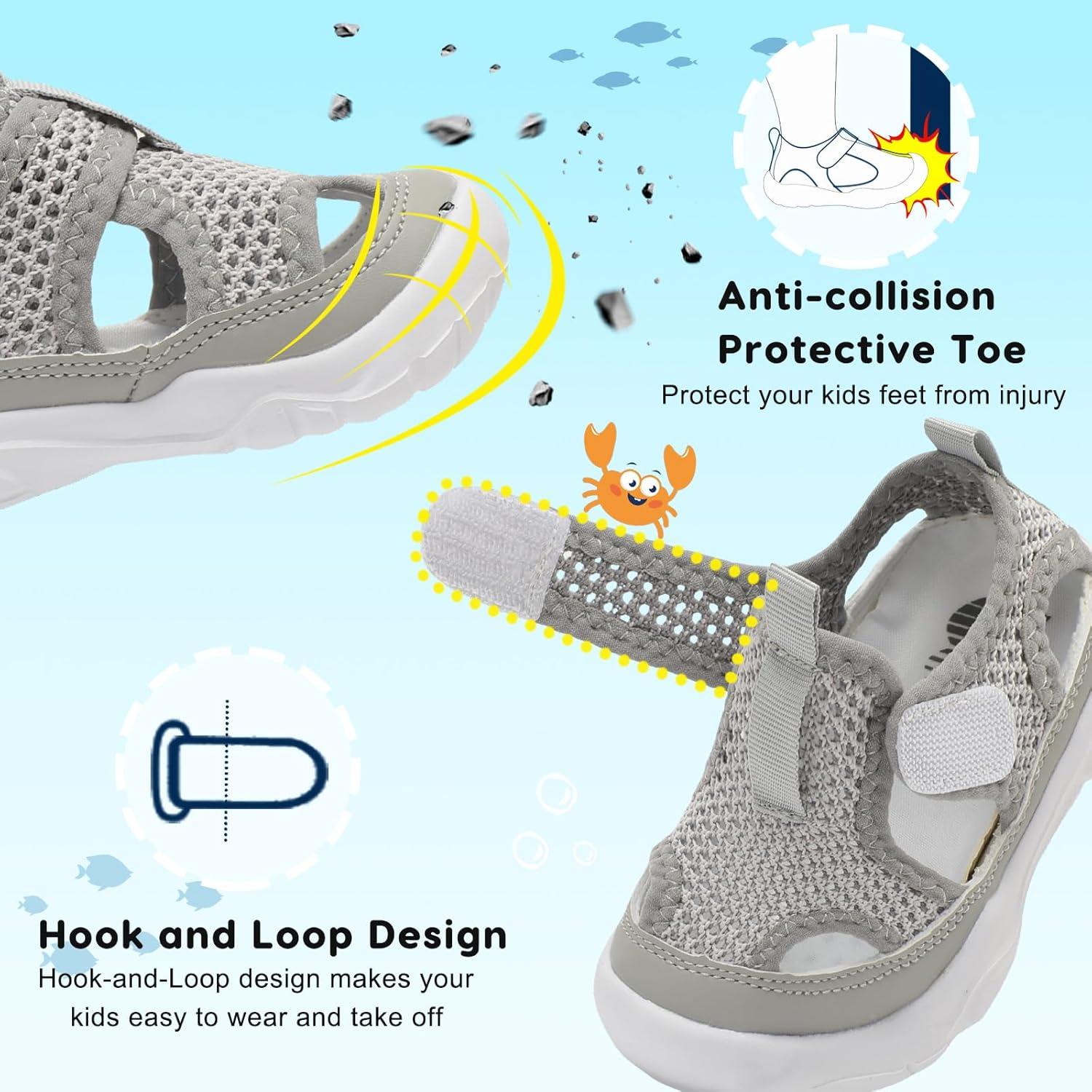 imageBARERUN Kids Water Shoes Boys Girls Barefoot Aqua Socks for Swim Surf Pool Beach Sport Lightweight Breathable Sandal Athletic SlipOn Sneaker for Toddler Outdoor IndoorLightgrey