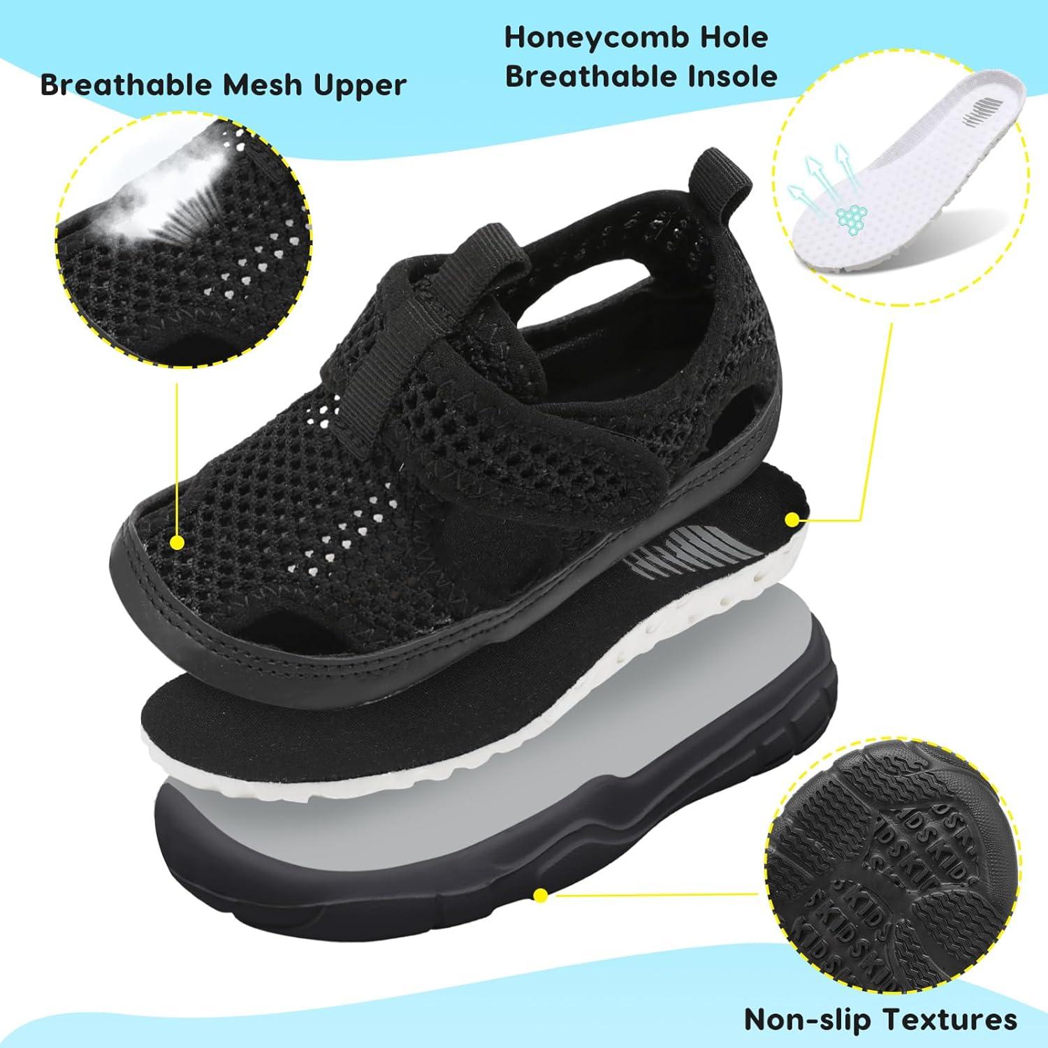 imageBARERUN Kids Water Shoes Boys Girls Barefoot Aqua Socks for Swim Surf Pool Beach Sport Lightweight Breathable Sandal Athletic SlipOn Sneaker for Toddler Outdoor IndoorBlack