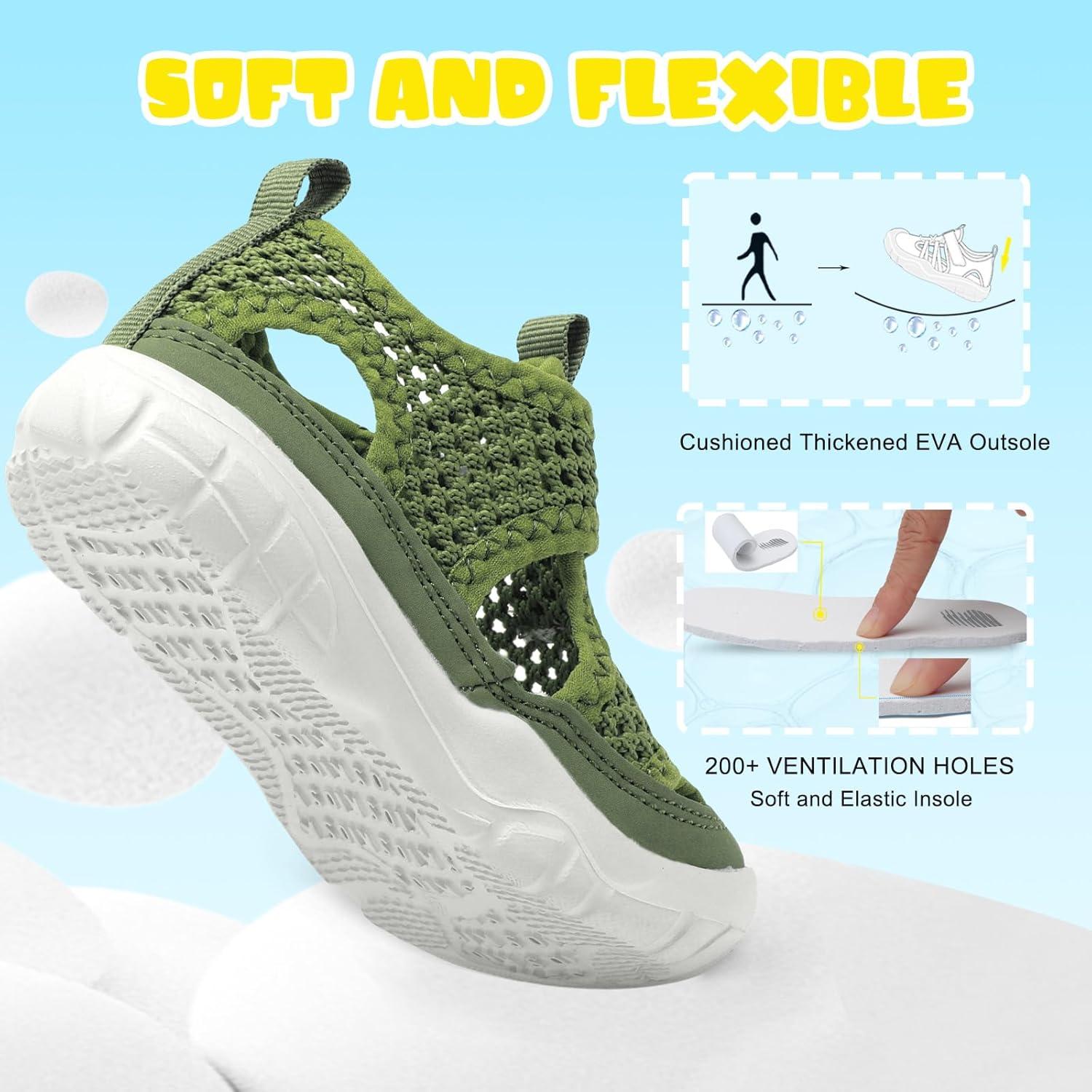 imageBARERUN Kids Water Shoes Boys Girls Barefoot Aqua Socks for Swim Surf Pool Beach Sport Lightweight Breathable Sandal Athletic SlipOn Sneaker for Toddler Outdoor IndoorGreen