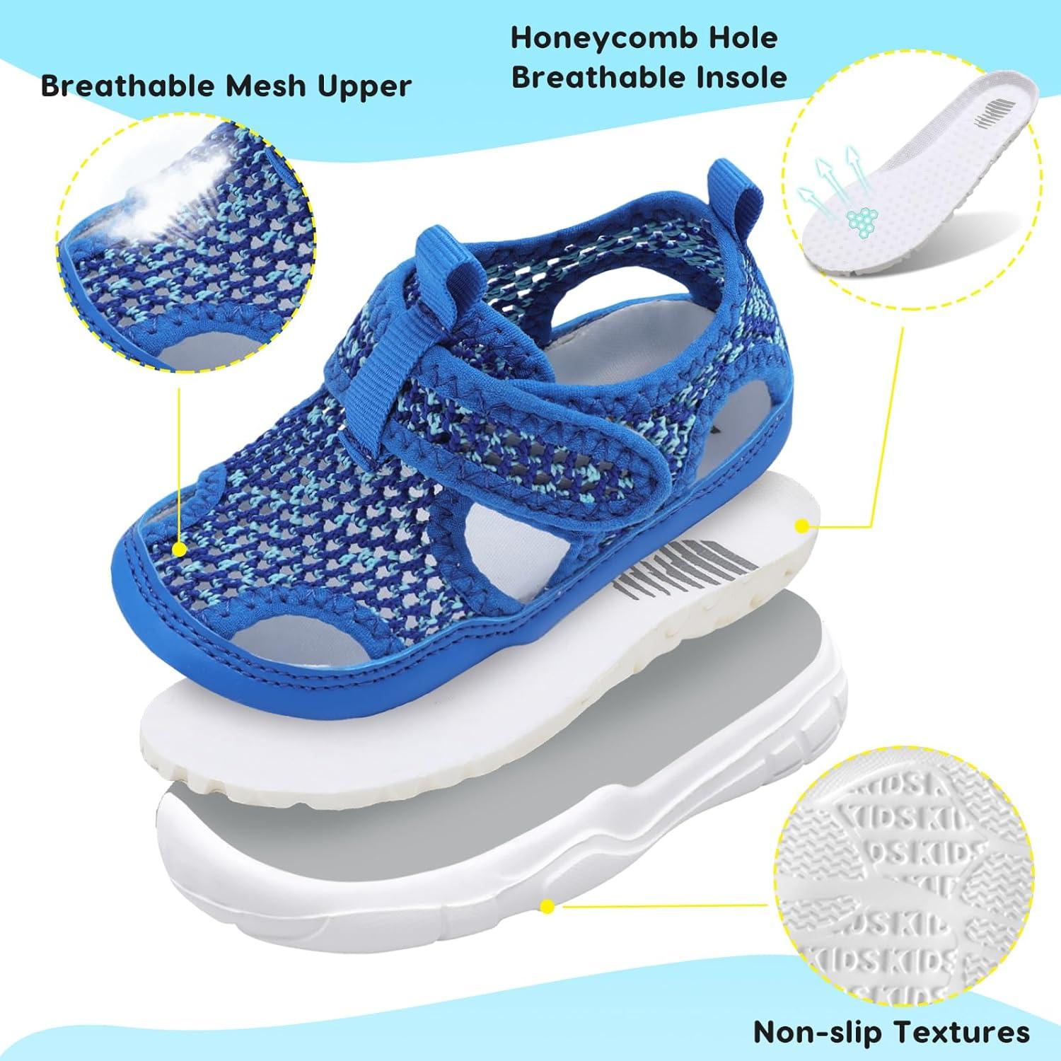 imageBARERUN Kids Water Shoes Boys Girls Barefoot Aqua Socks for Swim Surf Pool Beach Sport Lightweight Breathable Sandal Athletic SlipOn Sneaker for Toddler Outdoor IndoorRoyalblue