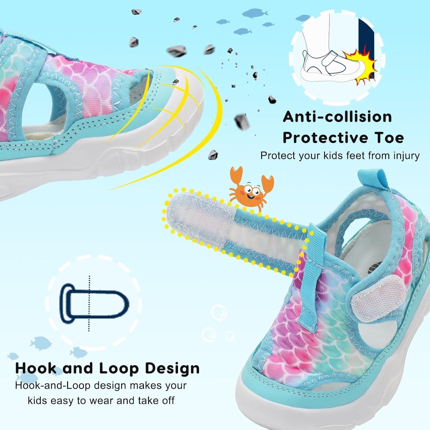 imageBARERUN Kids Water Shoes Boys Girls Barefoot Aqua Socks for Swim Surf Pool Beach Sport Lightweight Breathable Sandal Athletic SlipOn Sneaker for Toddler Outdoor IndoorBluefishscale