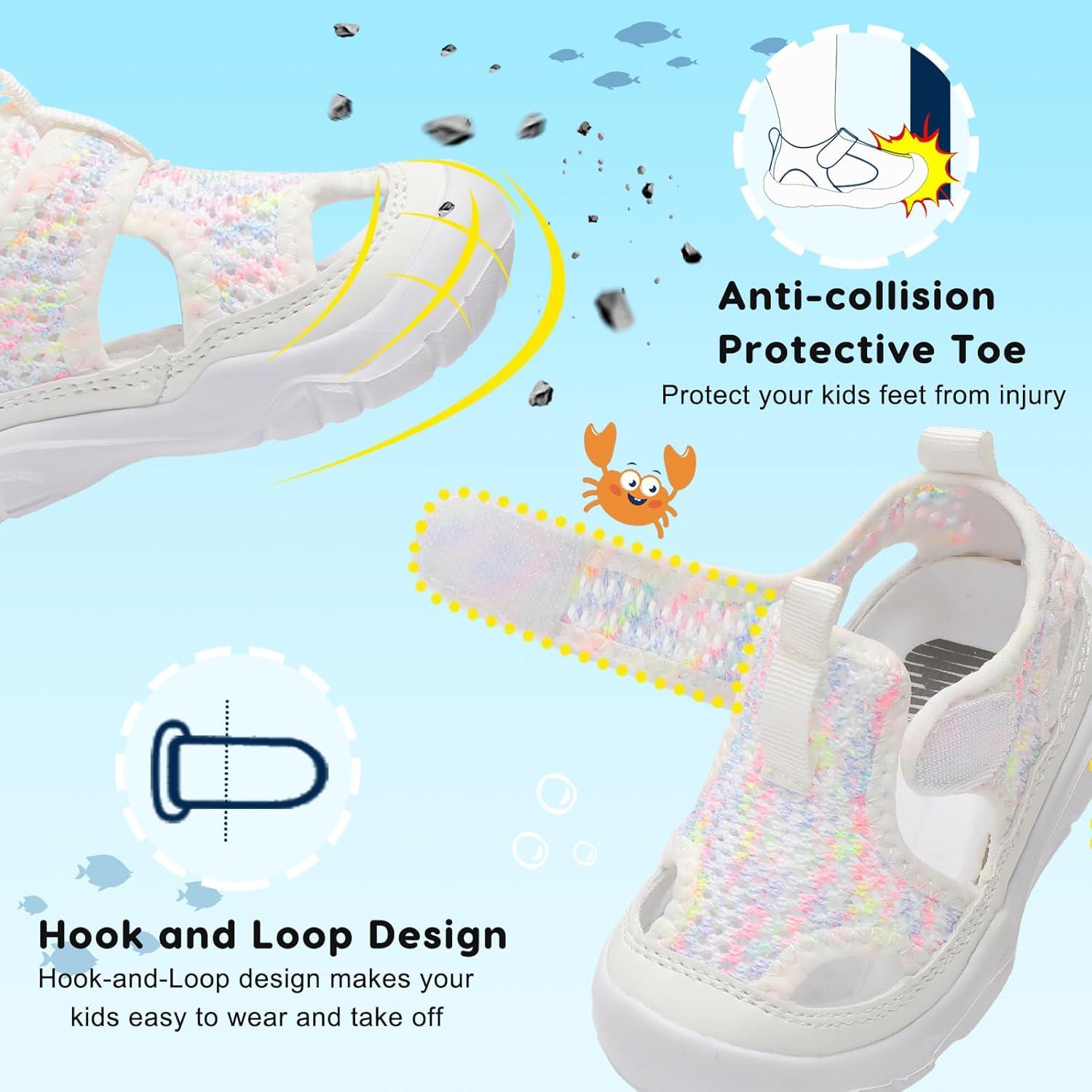 imageBARERUN Kids Water Shoes Boys Girls Barefoot Aqua Socks for Swim Surf Pool Beach Sport Lightweight Breathable Sandal Athletic SlipOn Sneaker for Toddler Outdoor IndoorWhite Dye